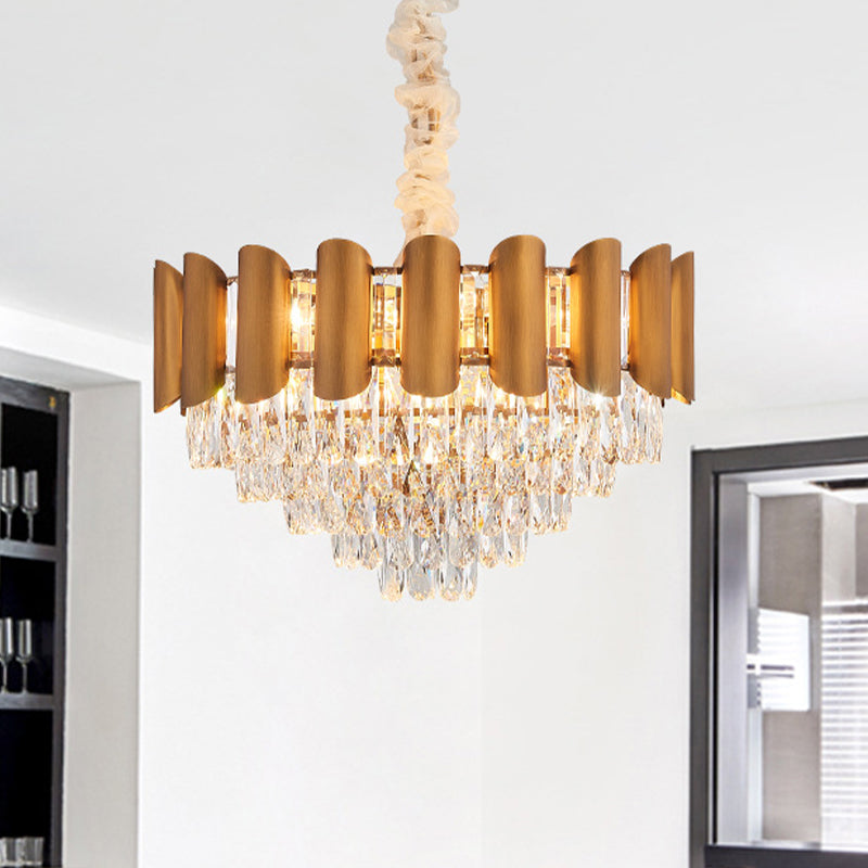 Modern 6-Light Crystal Chandelier In Brass For Dining Room Tapered Suspension Lamp