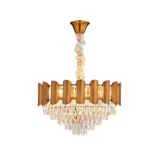 Modern Crystal Suspension Lamp: Tapered Brass Chandelier Lighting for Dining Room