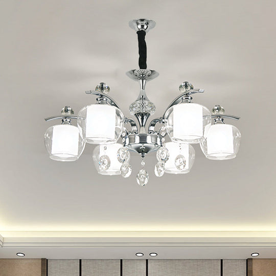 Modern Chrome Sputnik Chandelier With Clear Glass & Crystal Drops - 6-Light Pendant For Bedroom