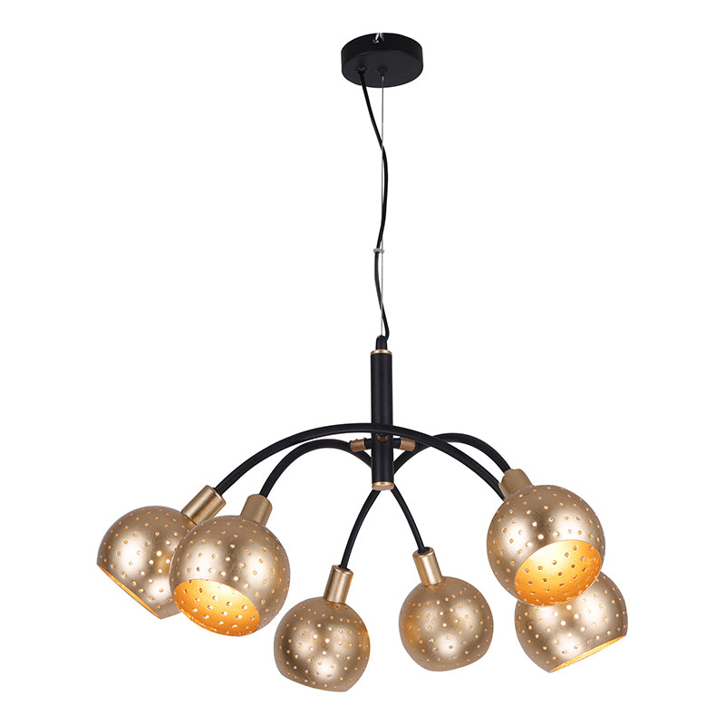 Modern Gold And Black Dome Pendant Chandelier - 6 Bulb Metal Suspension Light With Hollow Out Design