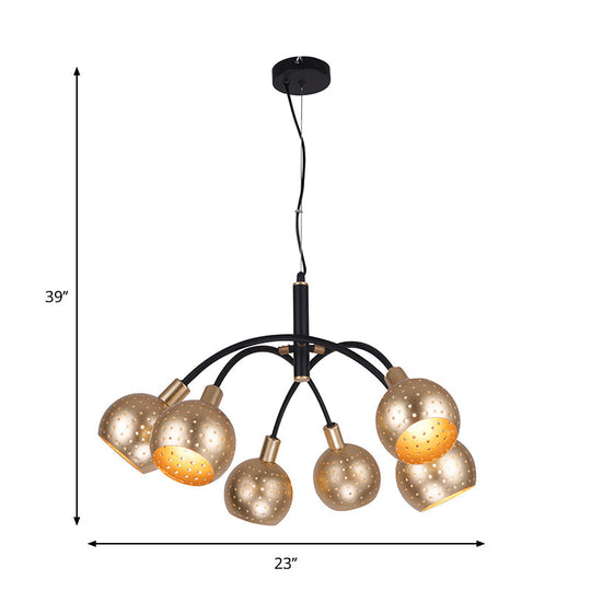 Modern Gold and Black Pendant Chandelier with Hollow Out Design - 6 Bulb Metal Suspension Light