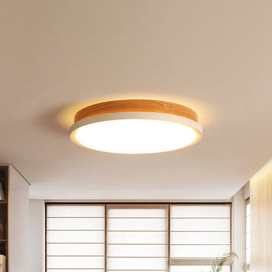 Wooden White LED Bedroom Flush Mount Lamp with Warm Light