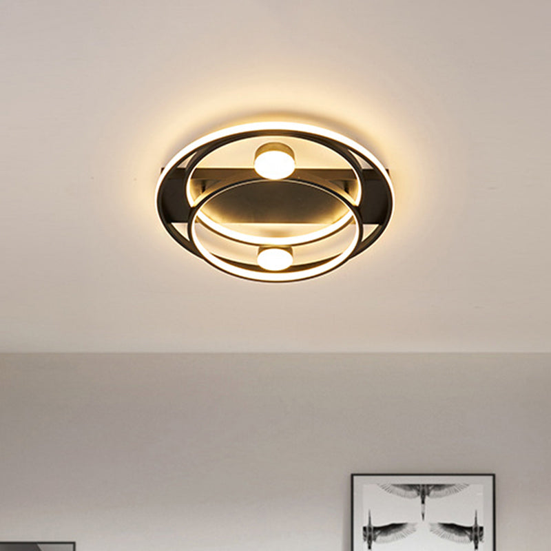 Metal Halo Ring Led Flush Mount Fixture In Black/Gold For Bedroom - 16/19.5 Dia White/Warm Light