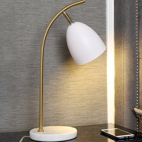 Léonie - Modern Modern 1 Bulb Night Table Light with Metal Shade White/Black Finish Bell Shape Desk Lamp