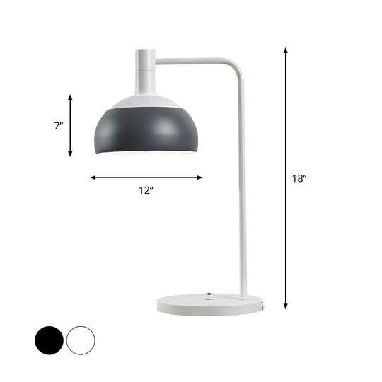 Noémie - Modern Metallic Domed Reading Book Light Minimalist 1 Head White/Black Finish Table Lamp with Right Angle Arm