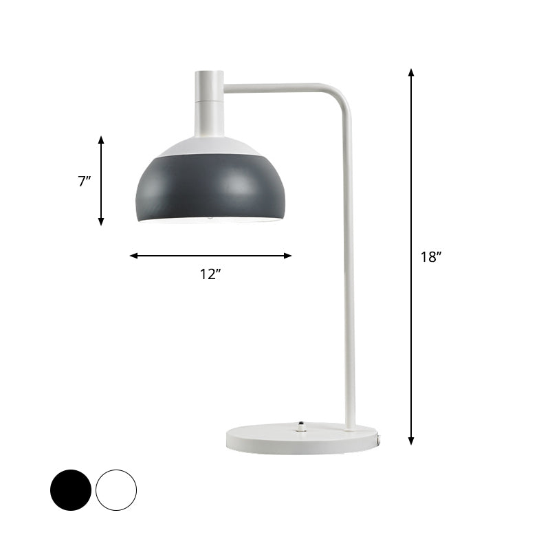 Metallic Domed Reading Book Light - Minimalist White/Black Table Lamp With Right Angle Arm