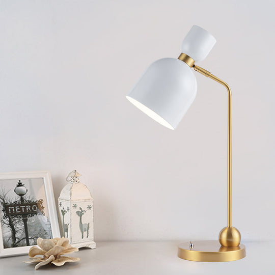 Modernist Metal Nightstand Lamp - Flared Single Head White And Gold Finish