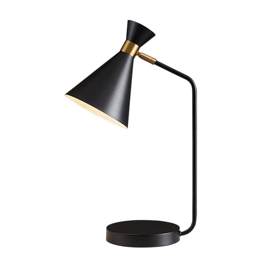 Minimalist Flared Table Light - 1 Metallic Reading Lamp In White/Black Finish