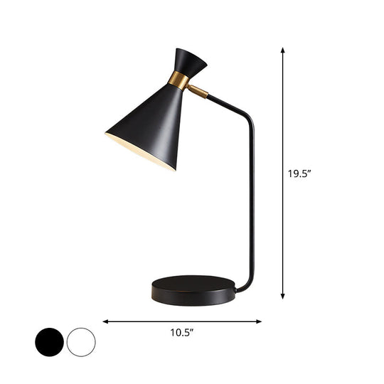 Minimalist Flared Table Light - 1 Metallic Reading Lamp In White/Black Finish