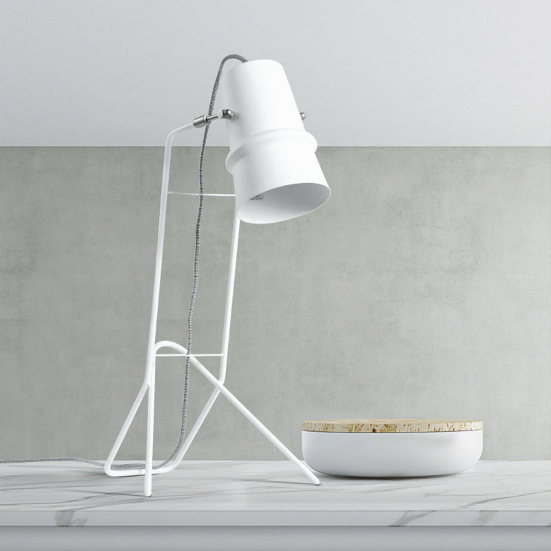 Minimalist Single White Desk Lamp: Sleek Cup Shape Metallic Finish Frame Base For Bedroom