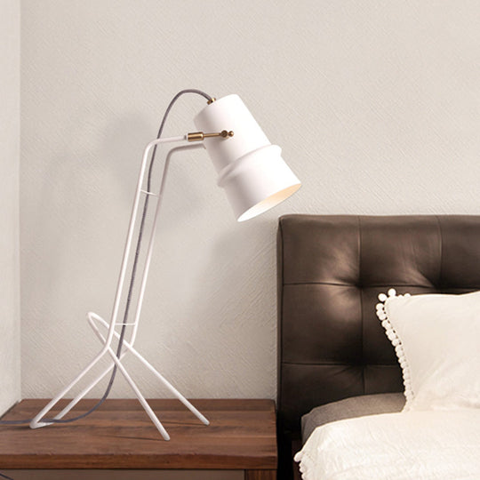 Minimalist Single White Desk Lamp: Sleek Cup Shape Metallic Finish Frame Base For Bedroom