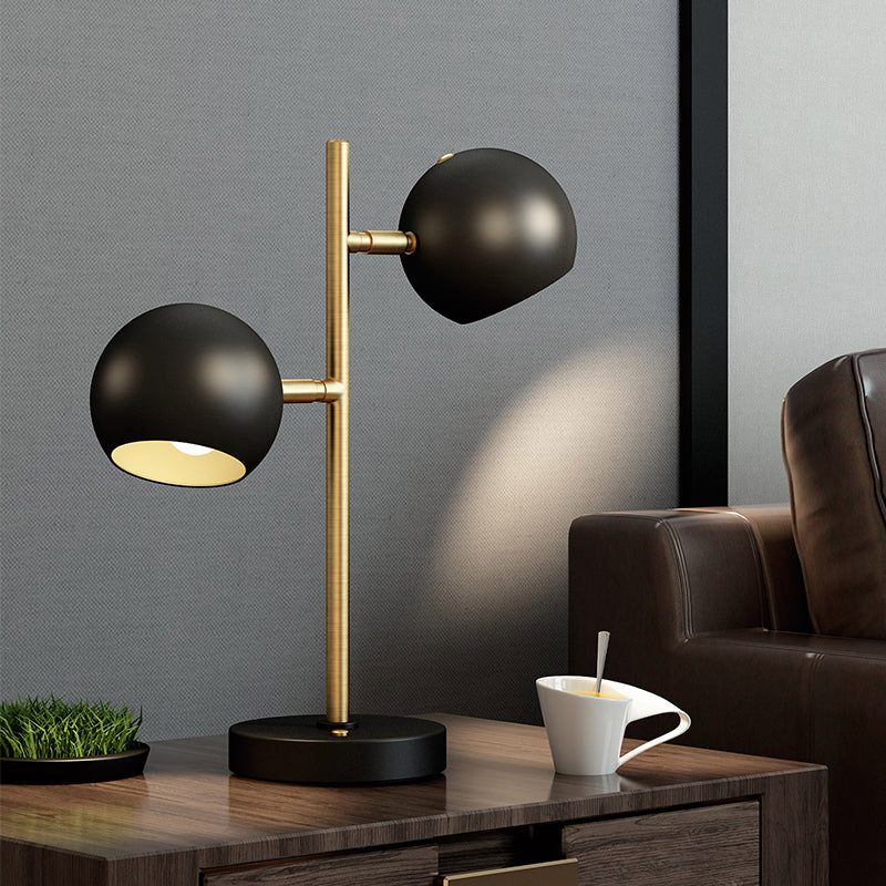 Modern Black Table Lamp With Domed Metal Shade - 2 Lights For Bedside Nightstand