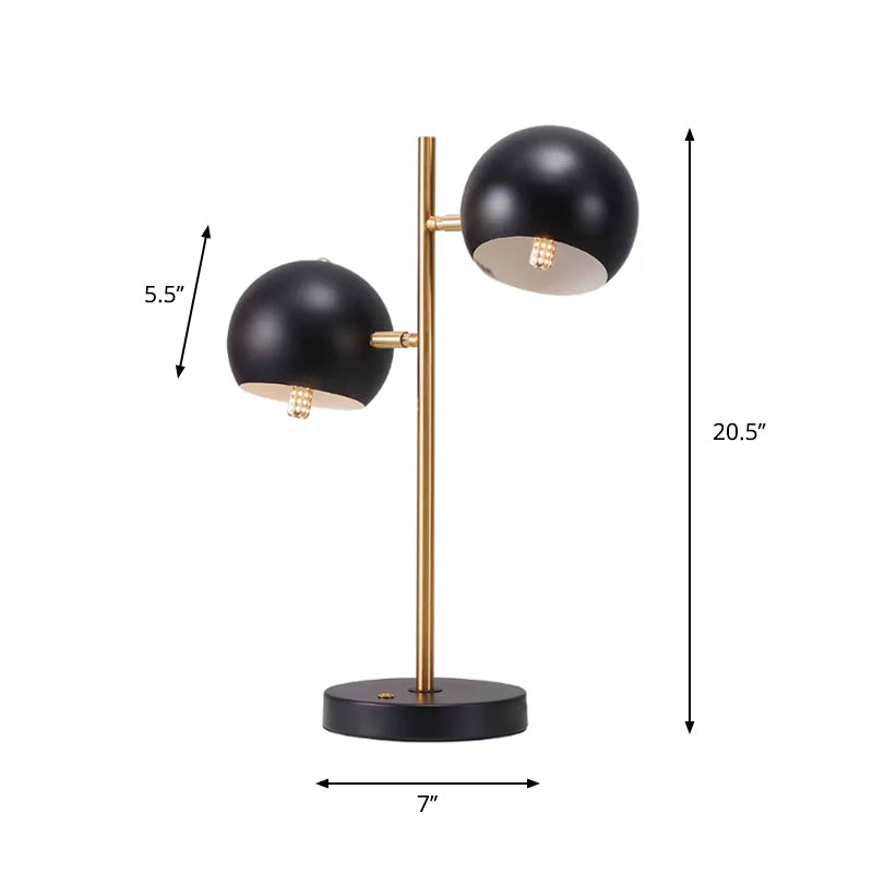 Modern Black Table Lamp With Domed Metal Shade - 2 Lights For Bedside Nightstand