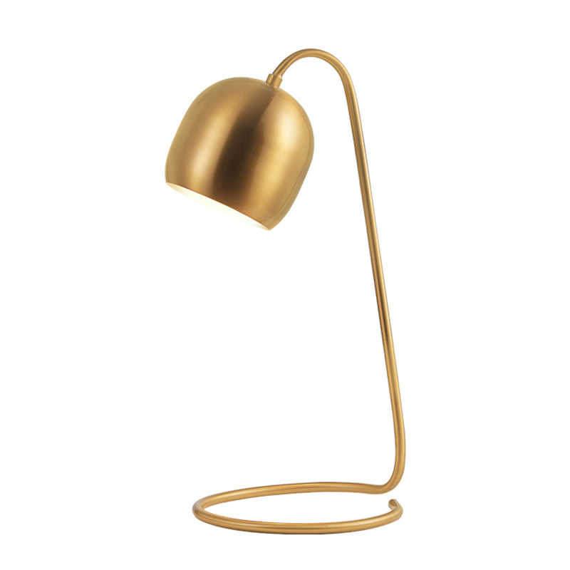 Postmodern Brass Dome Desk Lamp With Metallic Ring Base - Small Night Table Light