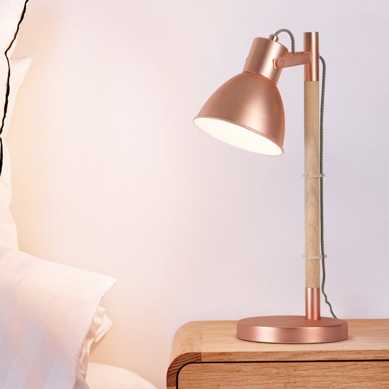 Rose Gold Led Desk Lamp Modern Rotatable Table Light With Domed Metal Handle For Bedside