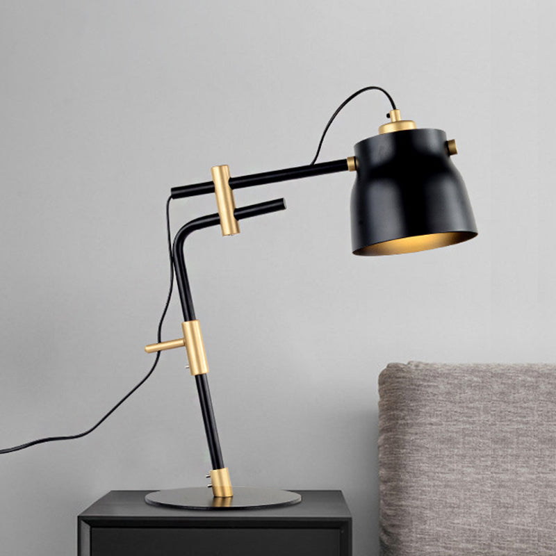 Metal Jar Night Table Lamp - Modernist Single Light With Black/Gold Finish & Balance Arm Black