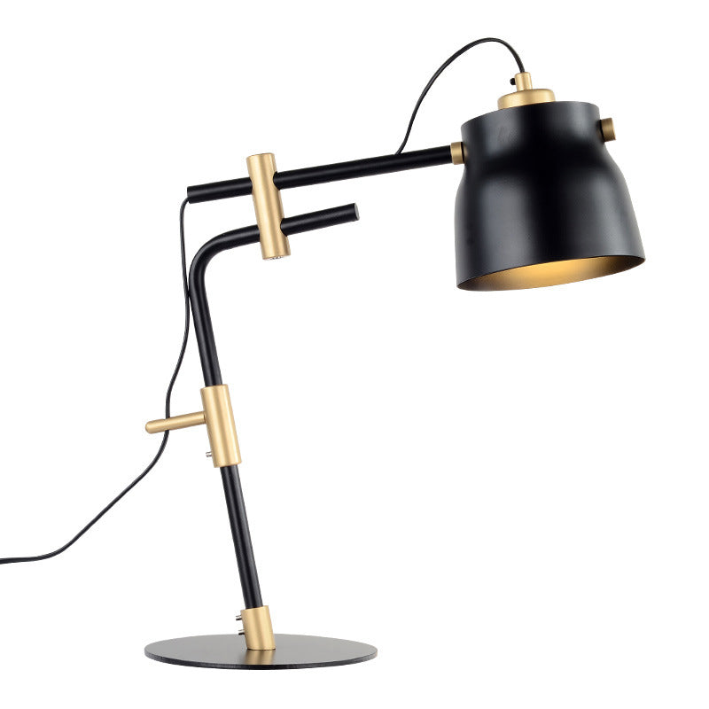 Metal Jar Night Table Lamp - Modernist Single Light With Black/Gold Finish & Balance Arm