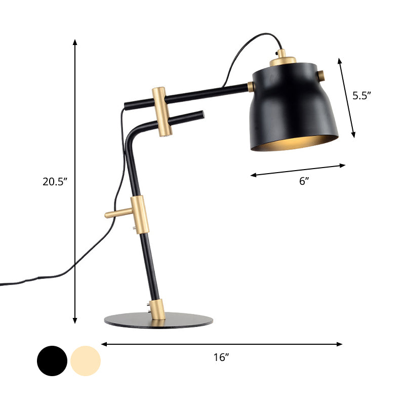 Metal Jar Night Table Lamp - Modernist Single Light With Black/Gold Finish & Balance Arm