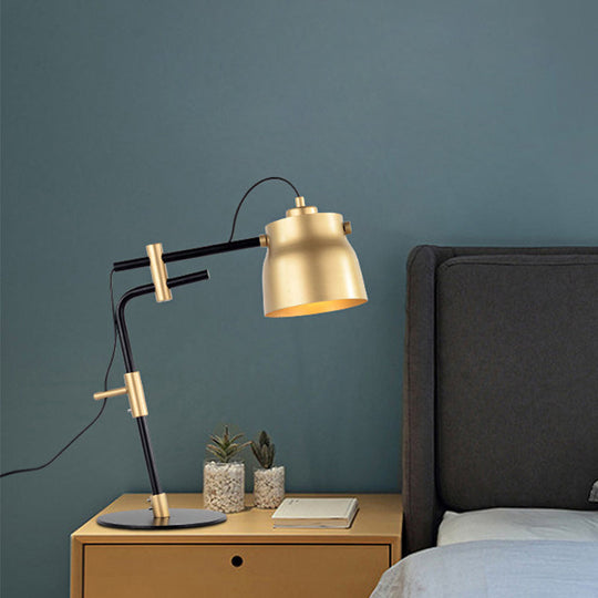 Metal Jar Night Table Lamp - Modernist Single Light With Black/Gold Finish & Balance Arm Gold