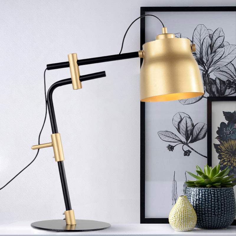 Metal Jar Night Table Lamp - Modernist Single Light With Black/Gold Finish & Balance Arm