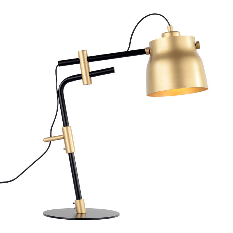 Metal Jar Night Table Lamp - Modernist Single Light With Black/Gold Finish & Balance Arm