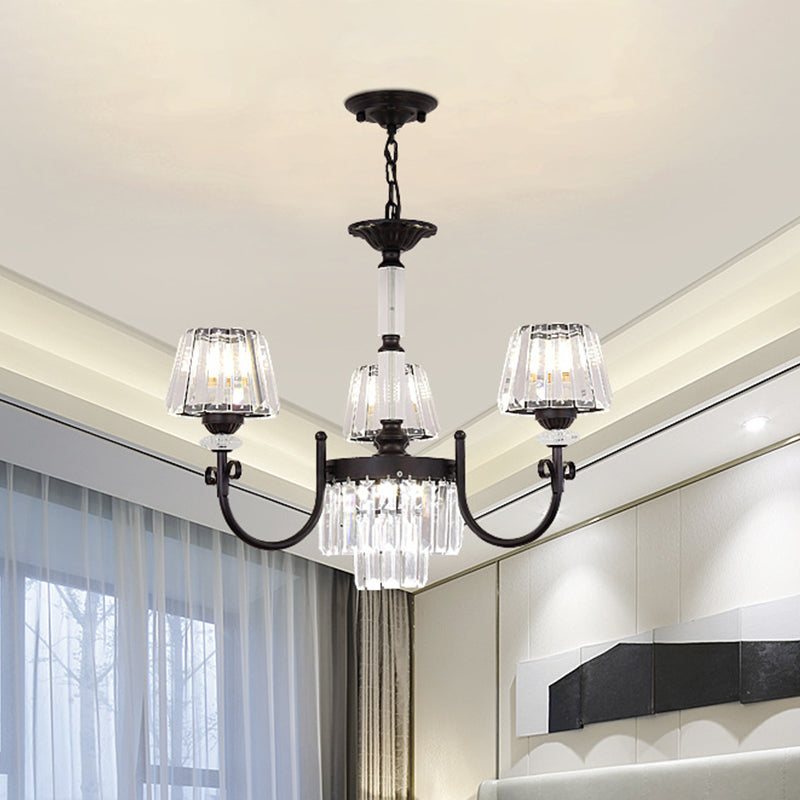 Modern Black Crystal Chandelier With Tapered Suspension - 3/6 Heads For Dining Room Lighting 3 /