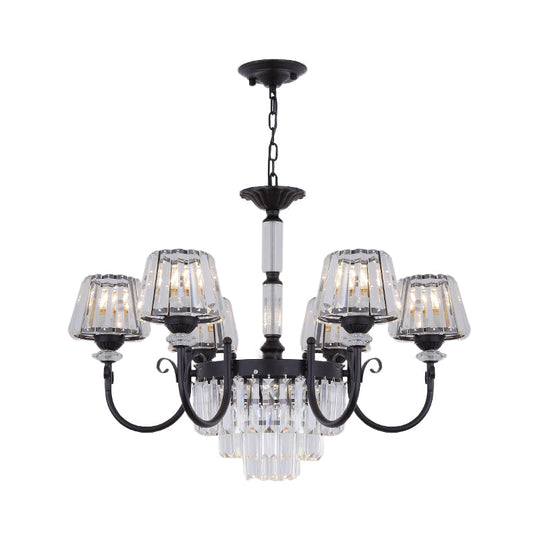 Modern Tapered Crystal Suspension Light with 3/6 Heads - Black Dining Room Chandelier Lamp