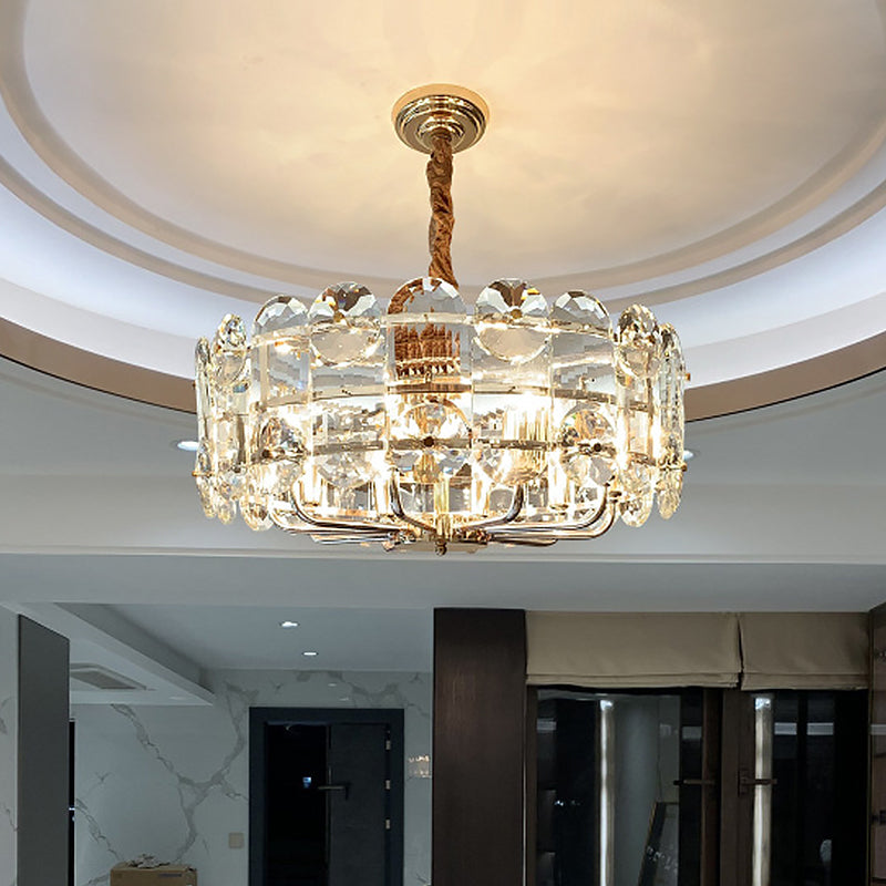 Minimalist Halo Ceiling Chandelier - Clear Beveled Crystal Pendant Lighting Fixture (8 Bulbs)