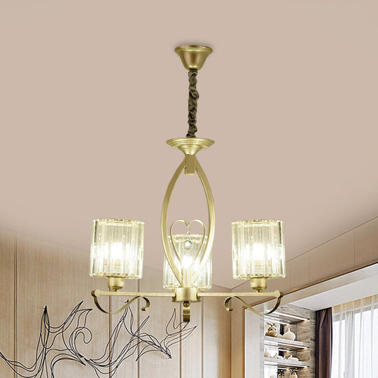 Modern Crystal Block Gold Pendant Chandelier - 3/6 Lights - Living Room Ceiling Light