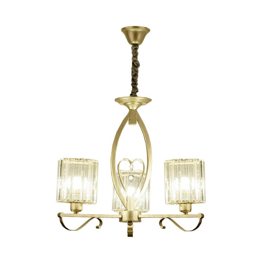 Modern Gold Cylinder Crystal Chandelier - 3/6 Lights Living Room Ceiling Light