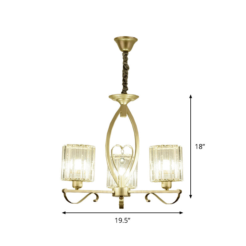 Modern Gold Cylinder Crystal Chandelier - 3/6 Lights Living Room Ceiling Light