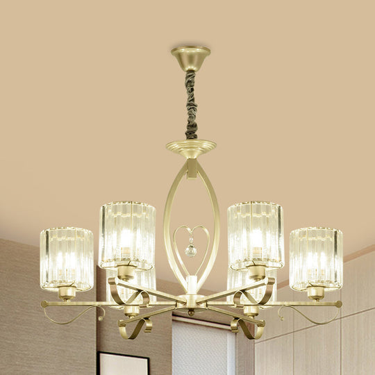 Modern Crystal Block Gold Pendant Chandelier - 3/6 Lights - Living Room Ceiling Light