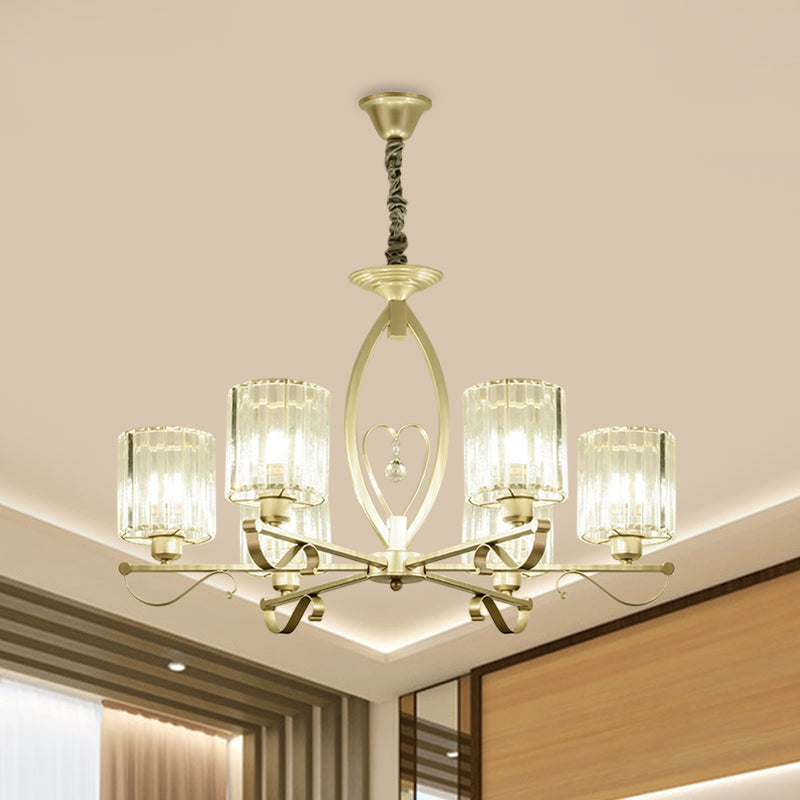 Modern Crystal Block Gold Pendant Chandelier - 3/6 Lights - Living Room Ceiling Light