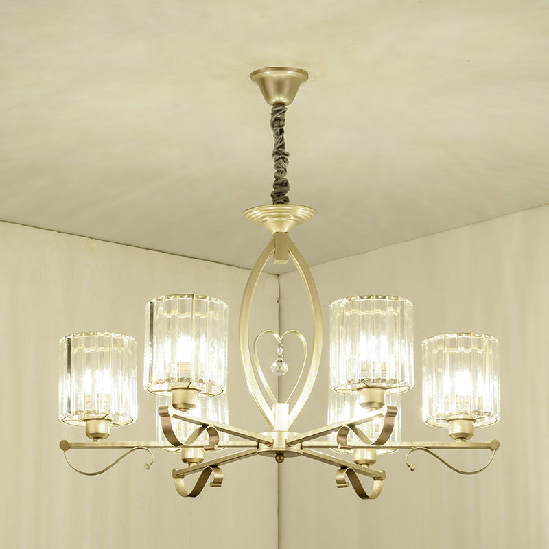 Modern Gold Cylinder Crystal Chandelier - 3/6 Lights Living Room Ceiling Light