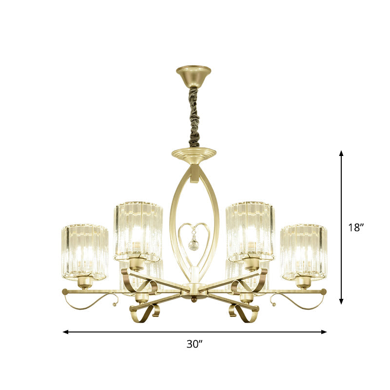 Modern Gold Cylinder Crystal Chandelier - 3/6 Lights Living Room Ceiling Light