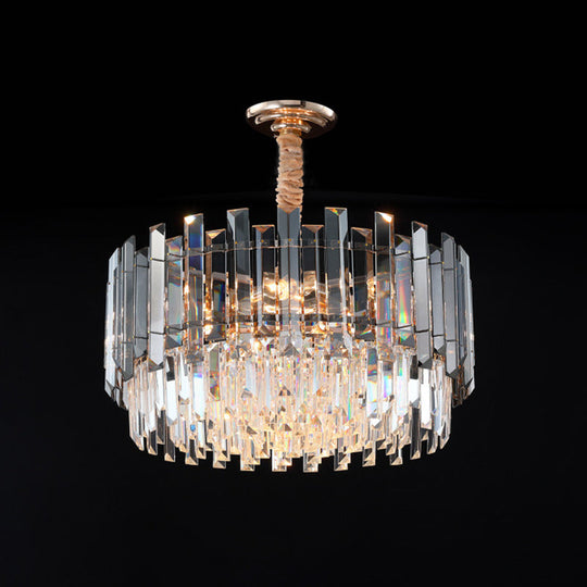 Gold 9-Bulb Chandelier With Clear And Smoke Gray Crystal Dual Layers For Modern Dining Room