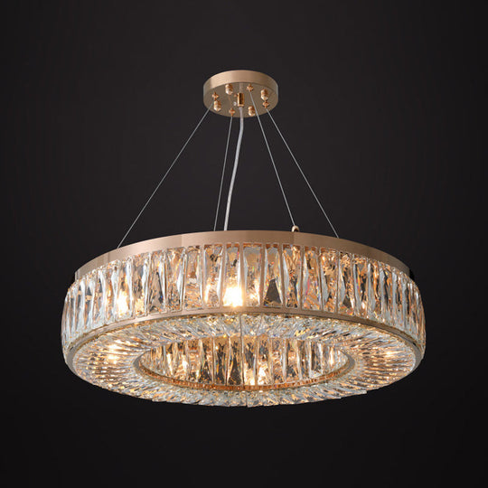 Contemporary Gold Chandelier with Ring Crystal Shade - 6 Bulbs Hanging Pendant Light for Bedroom