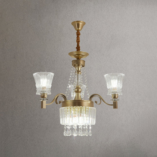 Modern Gold Crystal Chandelier Pendant Lamp with Clear Conical Shades - 6/9-Head Light Fixture for Bedroom