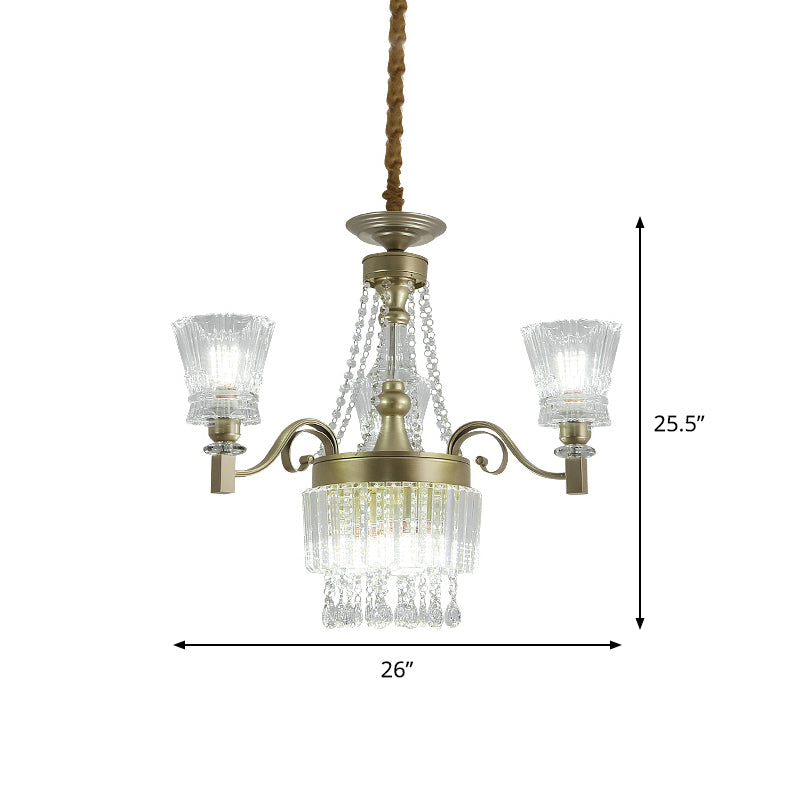 Modern Gold Crystal Chandelier Pendant Lamp with Clear Conical Shades - 6/9-Head Light Fixture for Bedroom