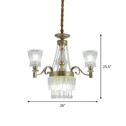 Modern Gold Crystal Chandelier Pendant Lamp with Clear Conical Shades - 6/9-Head Light Fixture for Bedroom