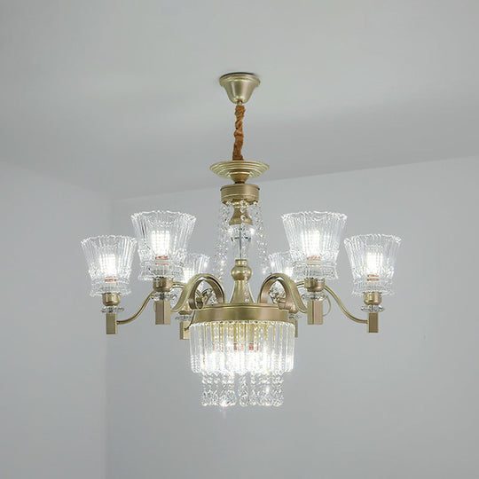 Modern Gold Crystal Chandelier - 6/9-Head Clear Pendant Lamp For Bedroom