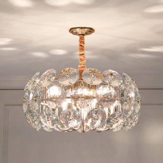 Minimalist 8-Light Clear Crystal Round Pendant Chandelier for Bedroom Ceiling