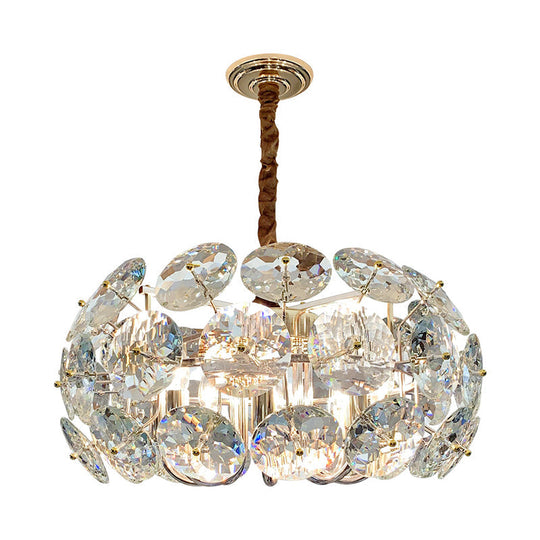 Minimalist 8-Light Clear Crystal Round Pendant Chandelier for Bedroom Ceiling