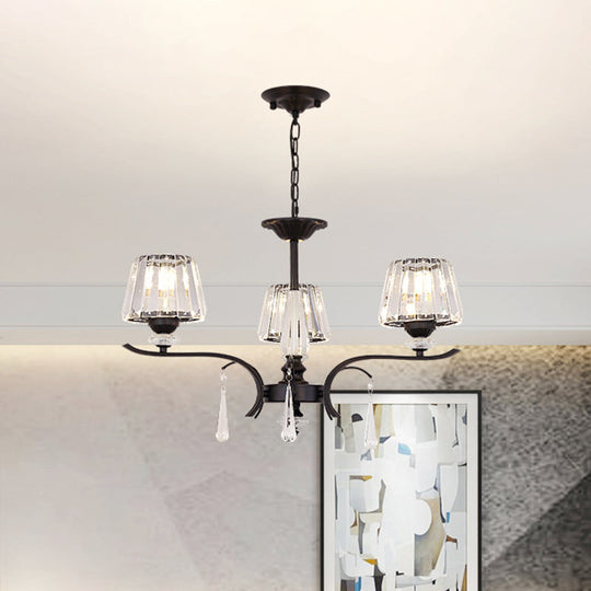 Modern Black Crystal Cone Chandelier - 3/6-Bulb Ceiling Suspension Lamp for Bedroom