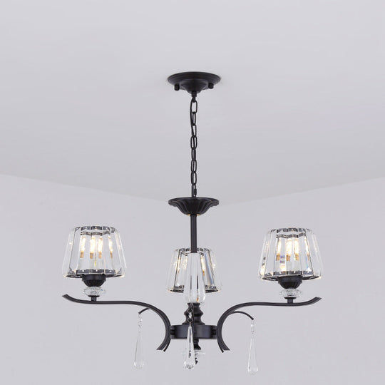 Modern Crystal Cone Chandelier: 3/6-Bulb Suspended Ceiling Lamp In Black Perfect For Bedrooms