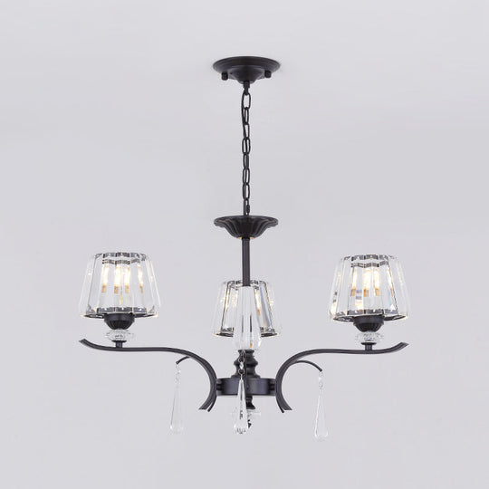 Modern Black Crystal Cone Chandelier - 3/6-Bulb Ceiling Suspension Lamp for Bedroom