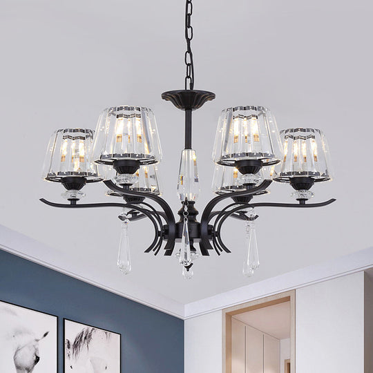 Modern Black Crystal Cone Chandelier - 3/6-Bulb Ceiling Suspension Lamp for Bedroom