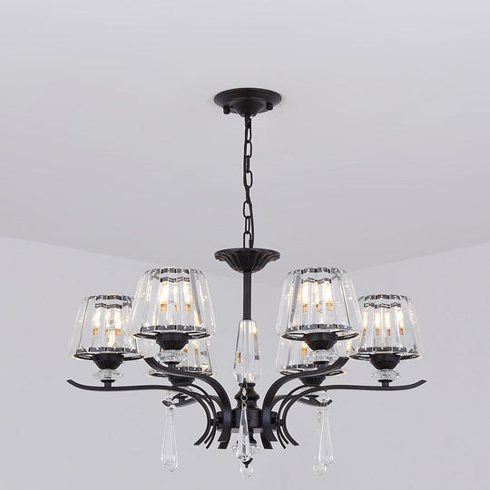 Modern Black Crystal Cone Chandelier - 3/6-Bulb Ceiling Suspension Lamp for Bedroom