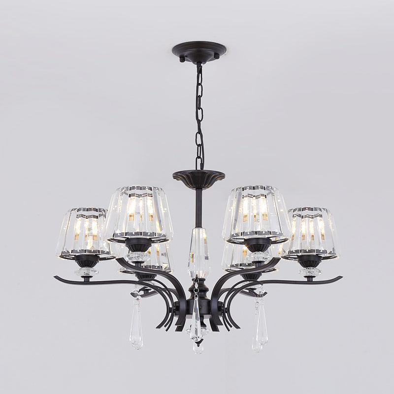 Modern Black Crystal Cone Chandelier - 3/6-Bulb Ceiling Suspension Lamp for Bedroom