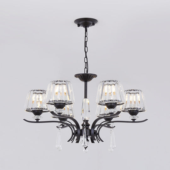 Modern Black Crystal Cone Chandelier - 3/6-Bulb Ceiling Suspension Lamp for Bedroom